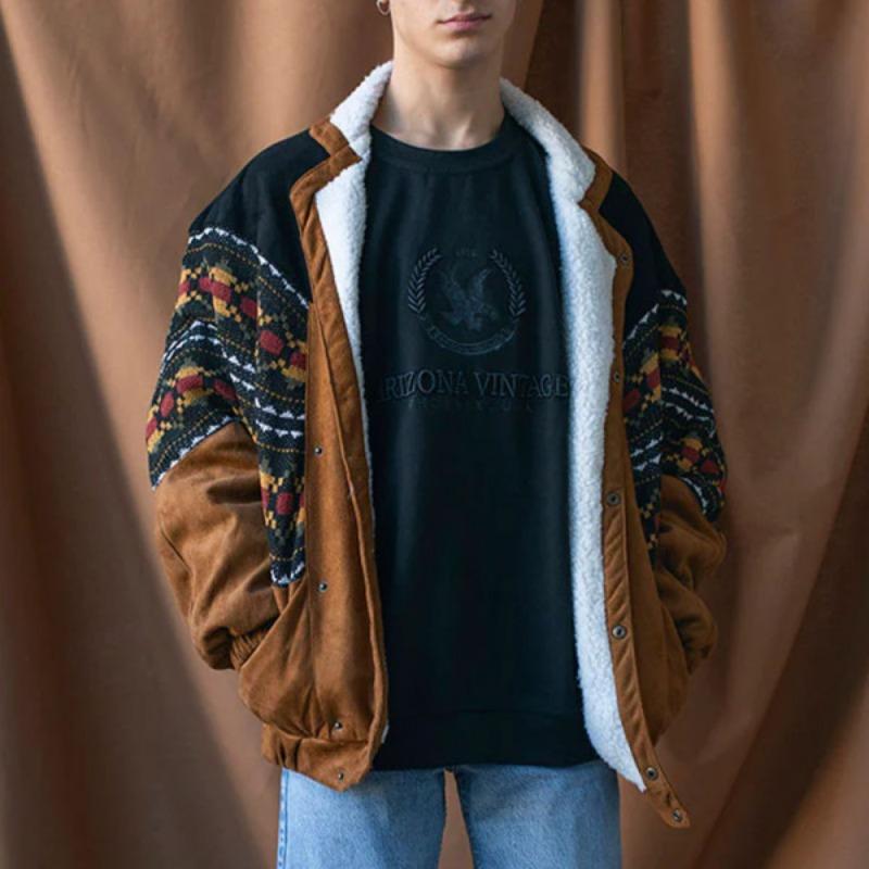 

Популярная мужская винтажная замшевая флисовая куртка с принтом в наличии XL