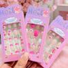24Pcs/Box Cartoon Kids Press On Nails Black Flower French Tips False Nails Full Cover Fake Nails for Children Daily Holiday Wear