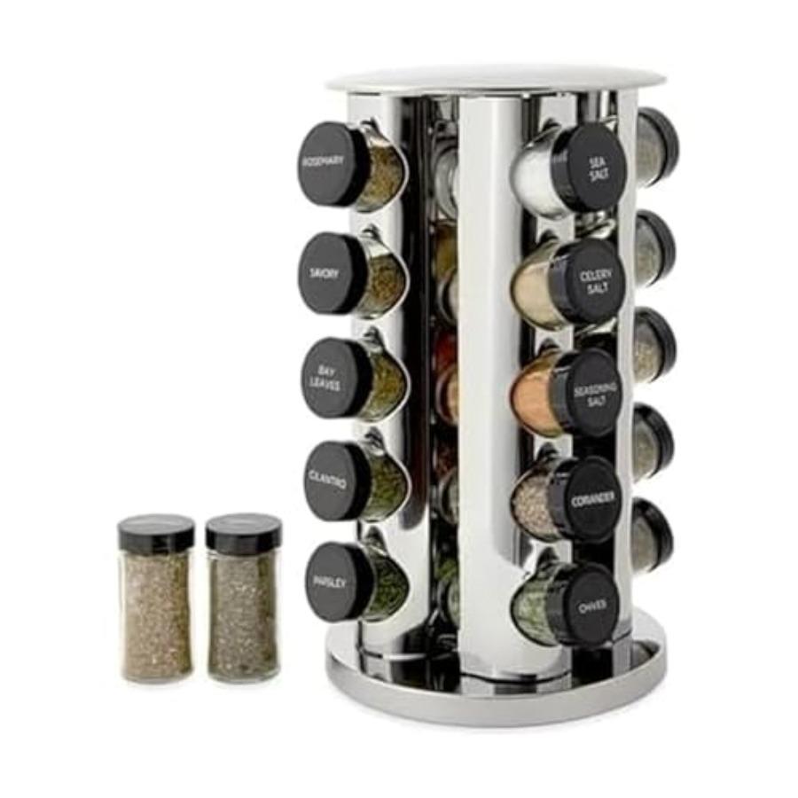 

20 Jar Revolving Countertop Spice Rack with Spices Included FREE Spice Refills for 5 Years Polished Stainless Steel with Black United States
