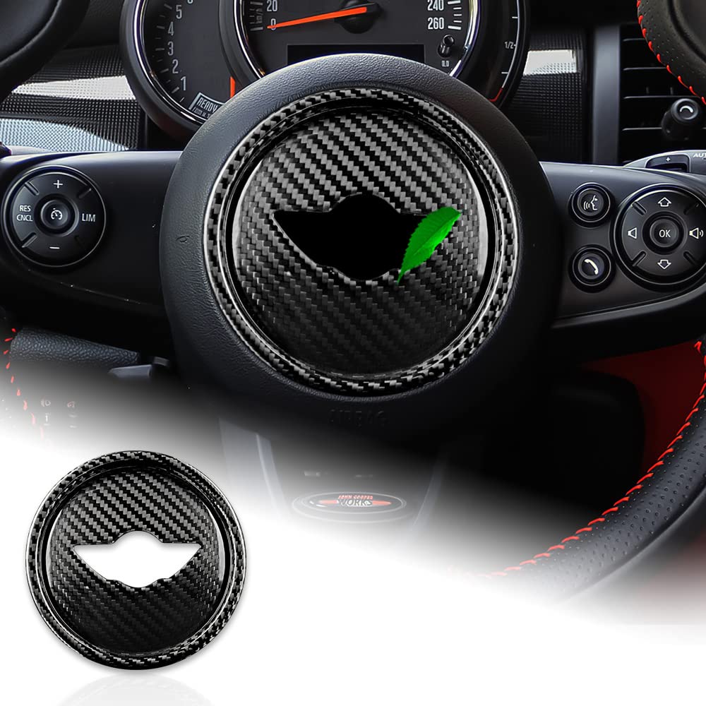 AIRSPEED Real Hard Carbon Fiber Car Steering Wheel Center Cover Sticker for Mini F60 Interior Decorative Frame with Gift F54, F55, F56, F57,