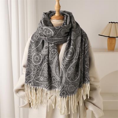 Sciarpa a quadri autunnale e invernale in finta cachemire color anacardio, scialle da donna caldo, alla moda, da pendolare, con frange
