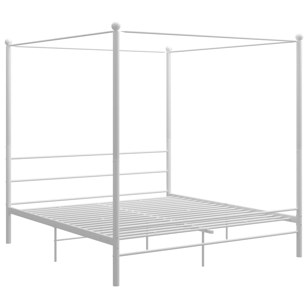 White Metal Canopy Bed 180x200 cm