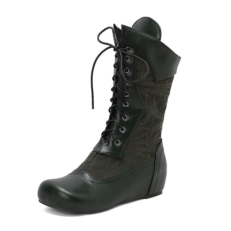 Fashion 2025 Design Mid Calf Boots for Women Round Toe Internal Height Lace Up Large Size 48 49 50 Fashion Dating Booties
