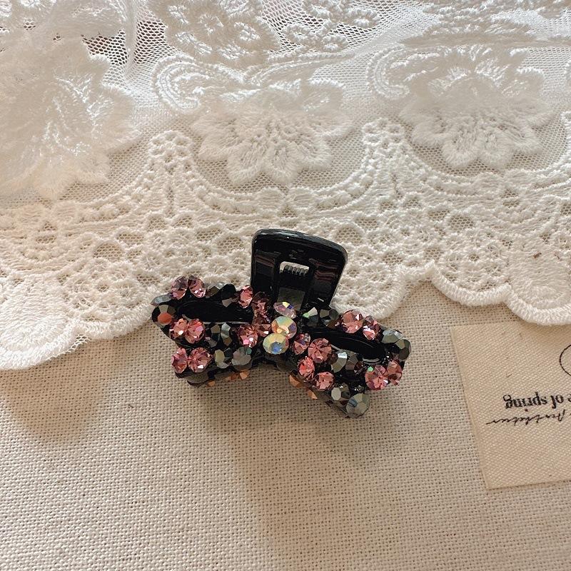 Korean Hair Accessories: High-Quality Rhinestone Hair Claw with Elegant Bow, Small Claw Clips for Women