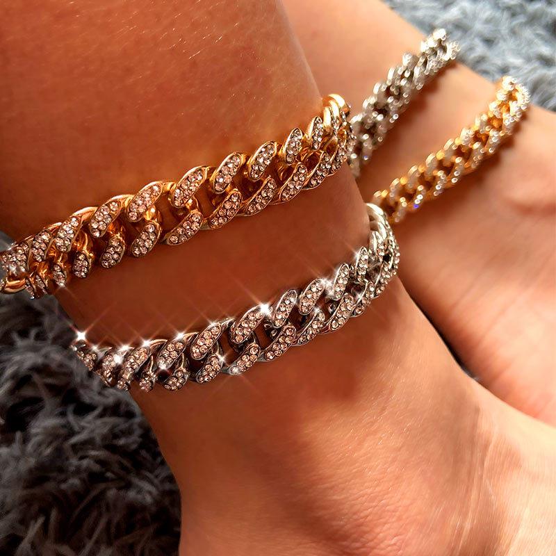 New Trendy Gold Hip Hop 12mm Wide CZ Diamond Miami Cuban Chain Anklet