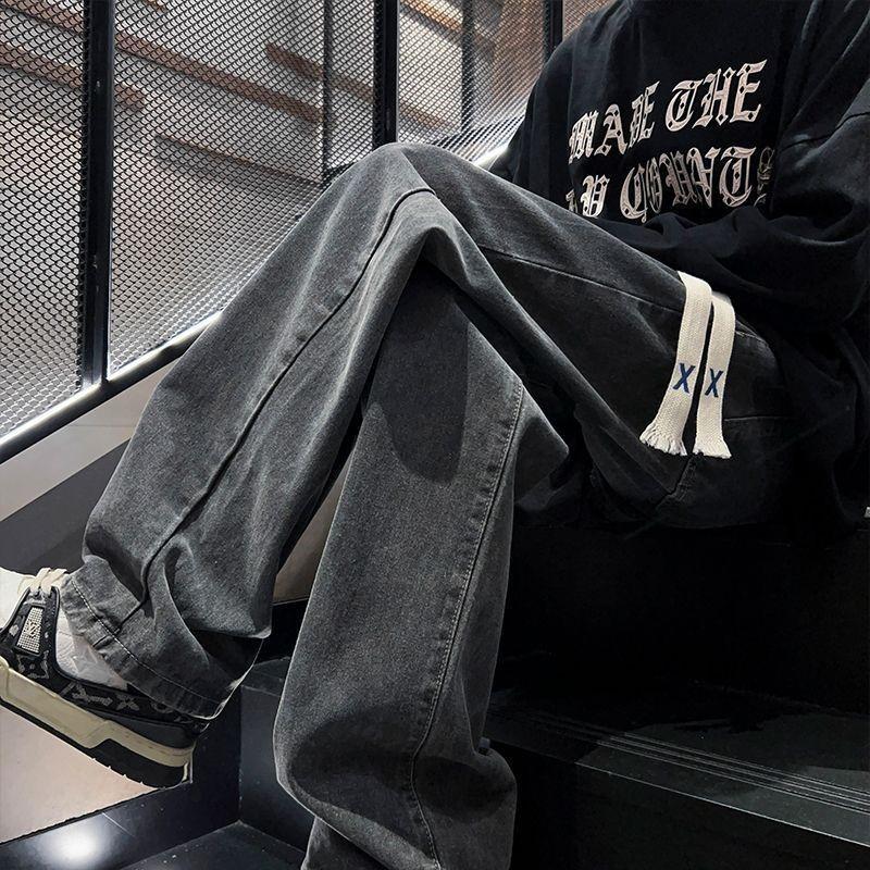 Trendy High Street Jeans Men's Trendy Brand Loose Straight Spring and Autumn Men's Washed Versatile Wide-leg Trousers