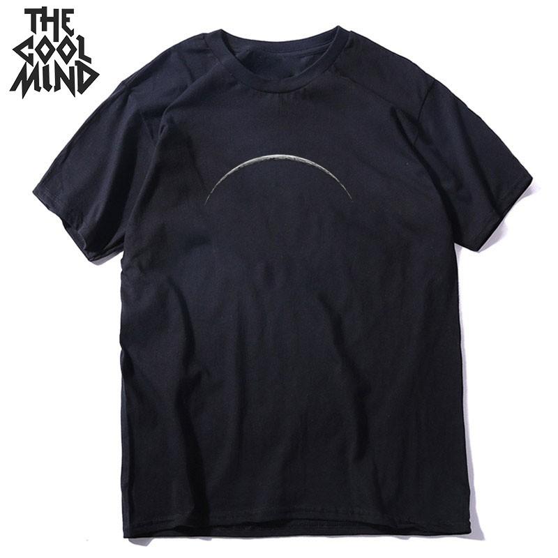 

COOLMIND 100% Cotton Moon Print Men T Shirt Casual Summer Short Sleeve Men Tshirt Loose t-shirt Male Tee Shirts Mo0154 M