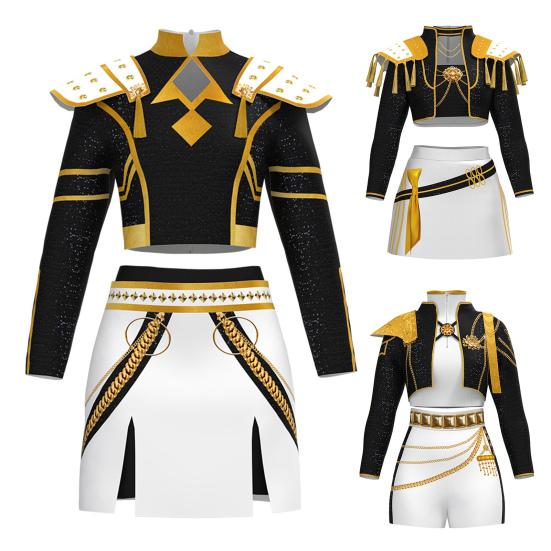 Kids Girls Demon Costume Stand Collar Coat T-shirt Shorts Set Children Printed Design Cosplay Performances Costumes
