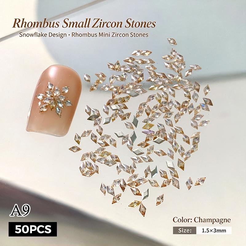 50Pcs Rhombus 3D Glitter Nail Decoration Diy Chic Tiny Crystal Ice-Transparent Mini Sparkle Nail Art Rhinestone
