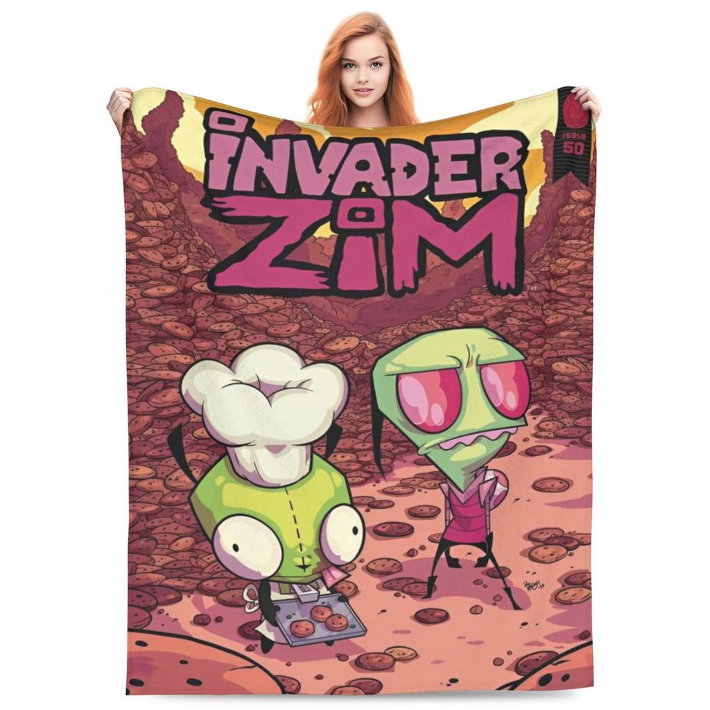 Invader-Zims Wolldecke Cartoon Dunkle Komödie Individuelle Überwurfdecke für Zuhause 200x150cm
