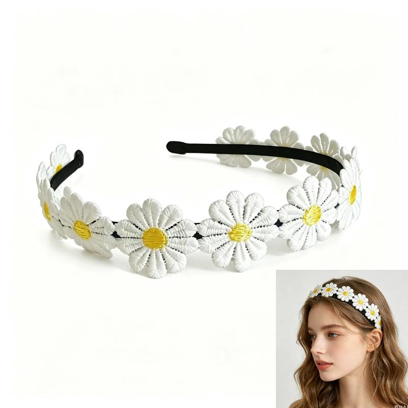 Stretchy Band Crochet Flower Headband Cute Colorful Design Comfortable Fit for Teen Girls Summer Sports Outdoor Activities