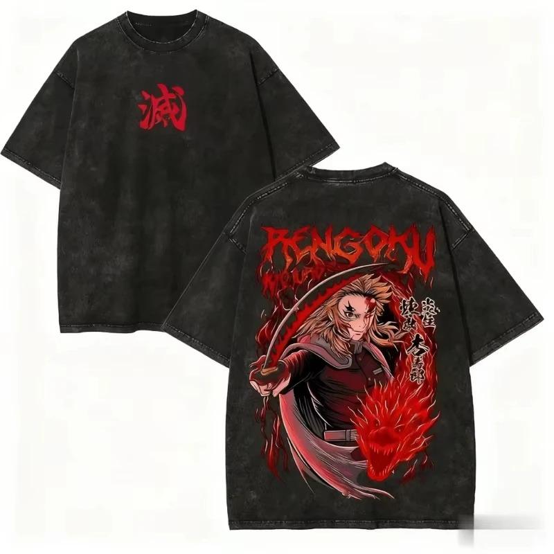 Hot Sale Demon Slayer Graphic Print T-shirt Men Women Vintage Washed Cotton Summer New Tee Streetwear Y2K City Style Cotton Loose Casual Oversized Top