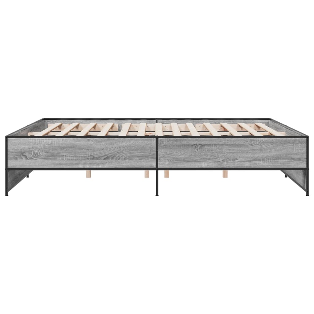Bed Frame in Grey Sonoma 180 x 200 cm Made of Particleboard and Metal
