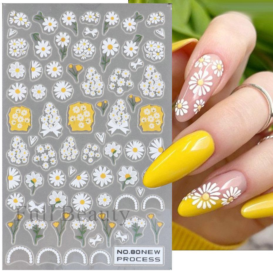 Nail Art Stickers Ins Spring Small White Flower Sunflower Butterfly Tough And Thin Series Adhesive Nail Stickers