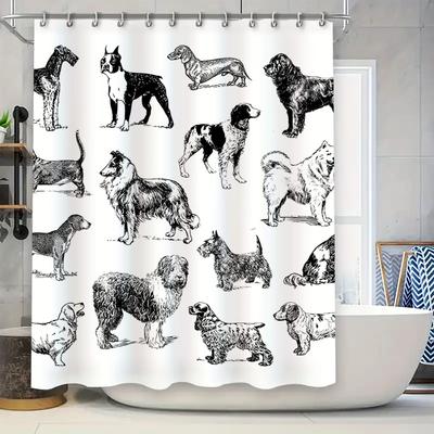 Decorative Shower Curtain Featuring a Vintage Dog Illustration Perfect for Pet Lovers