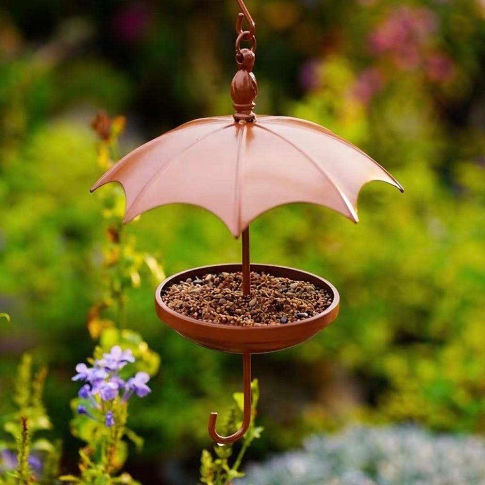 Rustic Hanging Platform Feeder Iron Bird Rest Station Umbrella-Shaped Bird Feeder Garden