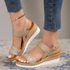 Summer New One Line Sandals Women's Casual Shoes Open Toe Slope Heels Large Sandals Women