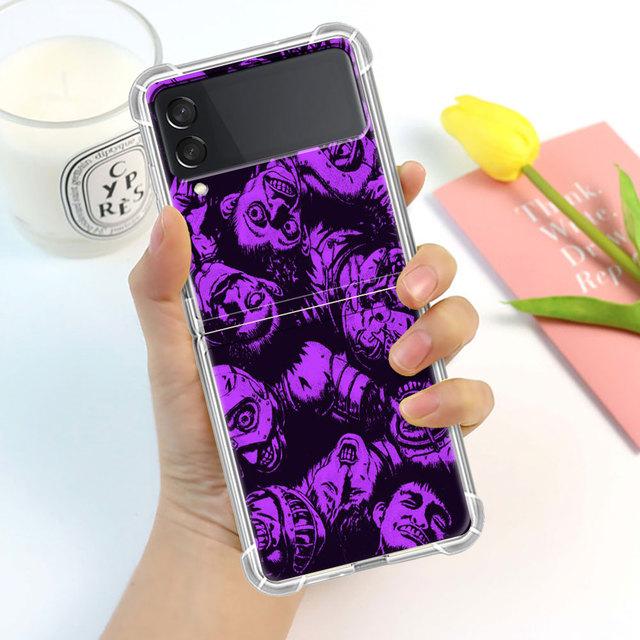 Scary Face Eyes Smiley Case For Samsung Galaxy Z Flip 3 4 5g Funda Z Flip3 Clear Pc Hard Shockproof Back Phone Coque Shell