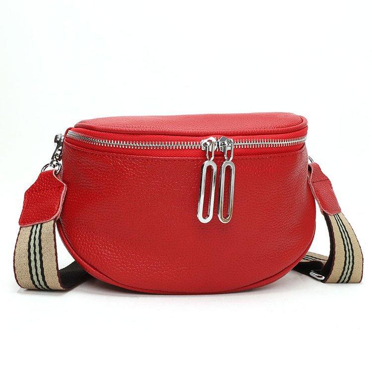Leather Fashion Saddle Bag Women'S Bag Messenger Bag Double Zipper First Layer Cowhide Bag Shoulder Bag
