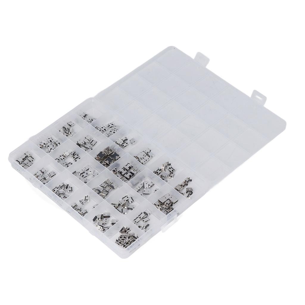 240Pcs Micro USB Socket 24 Types Jack Connector Stainless Steel for Phone Computer