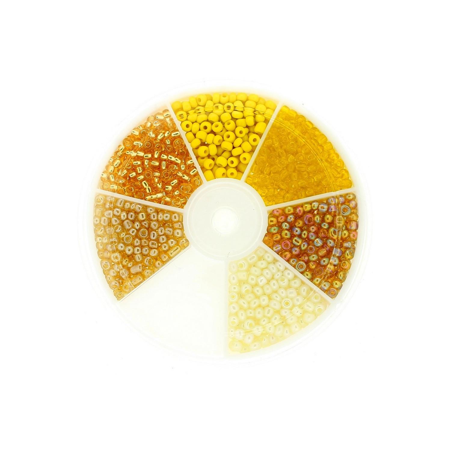 Boite box de perles de rocailles tons de jaune 3mm 60gr env 1200 perles