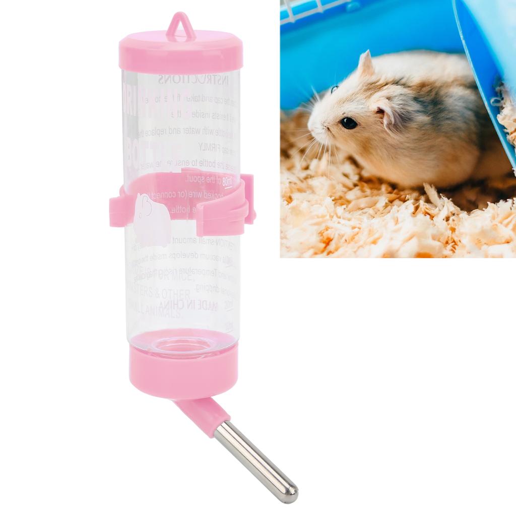 Hamster Water Bottle Dispenser Automatic No Drip Hamster Drinking Fountain for Small AnimalsPink 250ML