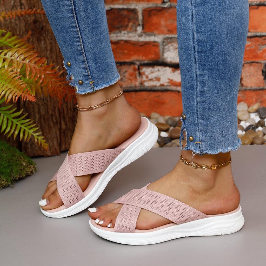 Fashion New Women Casual Slippers Indoor Outdoor Summer Shoes Women Low Heels Sandals Elastic Force Slippers Sandals Female Heeled Shoes