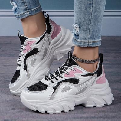 Four Season Women's Color Blocked Casual Thick Soled Dad Shoes Outdoor Sports Shoes