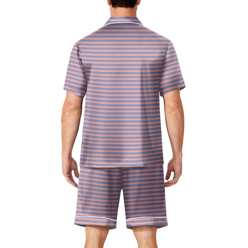 Men's Short Sleeve Pajama Set Button Down Shirt with Notched Collar and Matching Shorts Soft Lightweight Lounge Sleepwear S-XXXXL