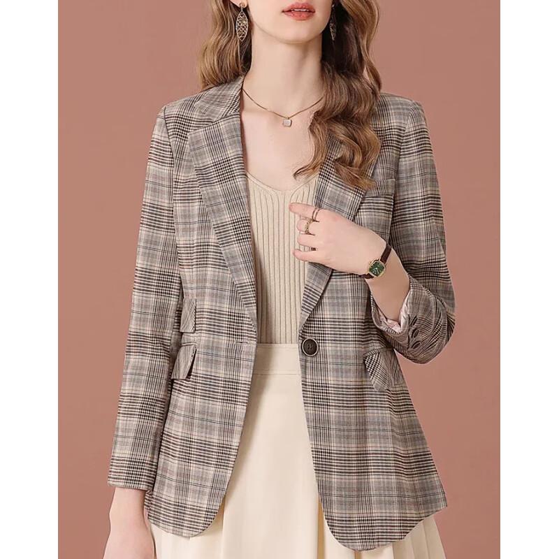 Elegant Women's Plaid Long Sleeve Short Jacket