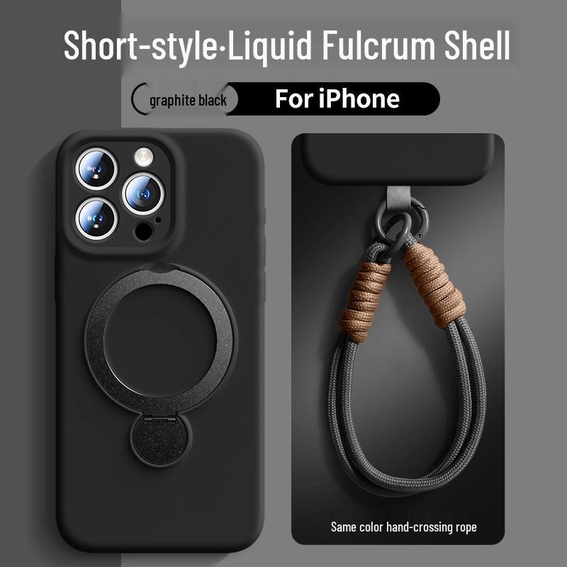 Liquid Silicone iPhone 16 Case with Rotating Stand, Magnetic Lanyard, Anti-Fall, for Apple 15 Pro Max