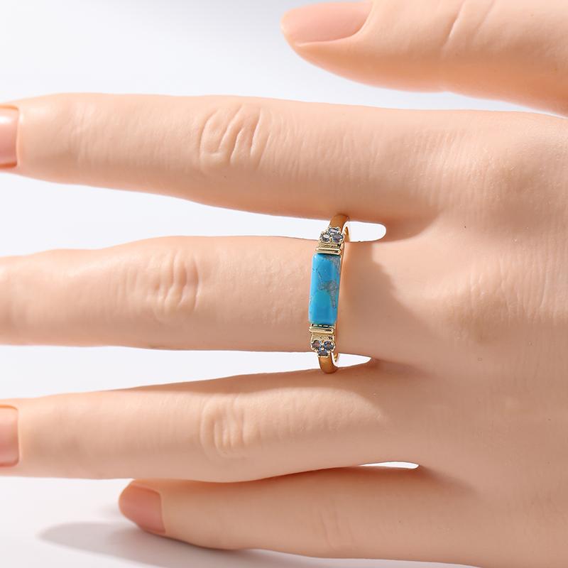 Vintage Square Inlaid Blue Stone Women's Ring Ethnic Gold Color Hand Carving Daily Wear Party Jewelry Anniversary Gift