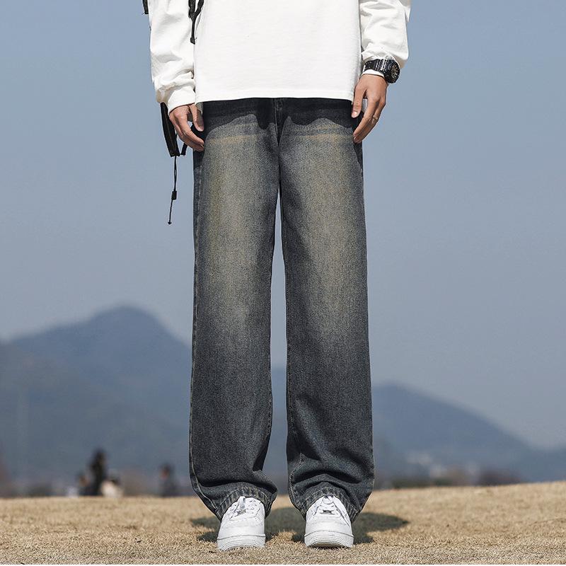 Yadu Four Seasons Retro Hong Kong Denim Straight Leg Casual Jeans for Men and Women L
