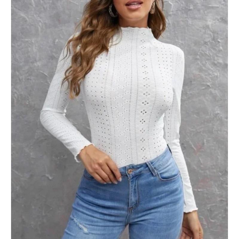 

Женская повседневная футболка с высоким воротом и длинным рукавом, однотонная, тонкая XL белый