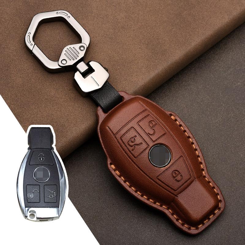 Genuine Leather Car Key Case Cover for Mercedes-Benz W203 W210 W211 Amg W204 C E S Cls Clk Cla Slk Classe Smart Car Keychain