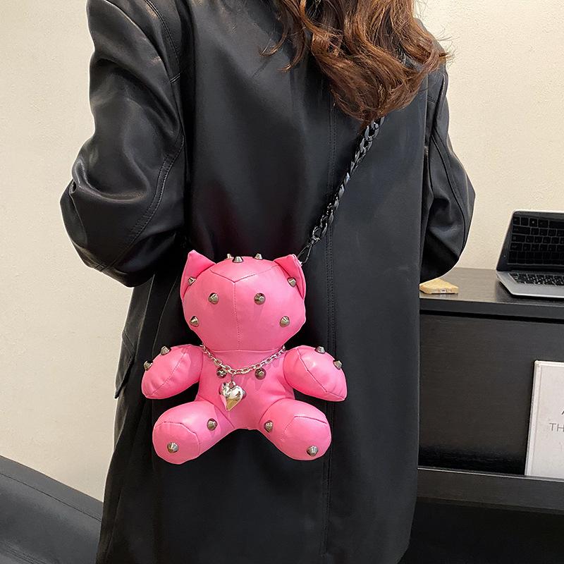 Personalized creative cartoon bag 2025 new Mori girl cute bear funny shoulder crossbody small round bag pu