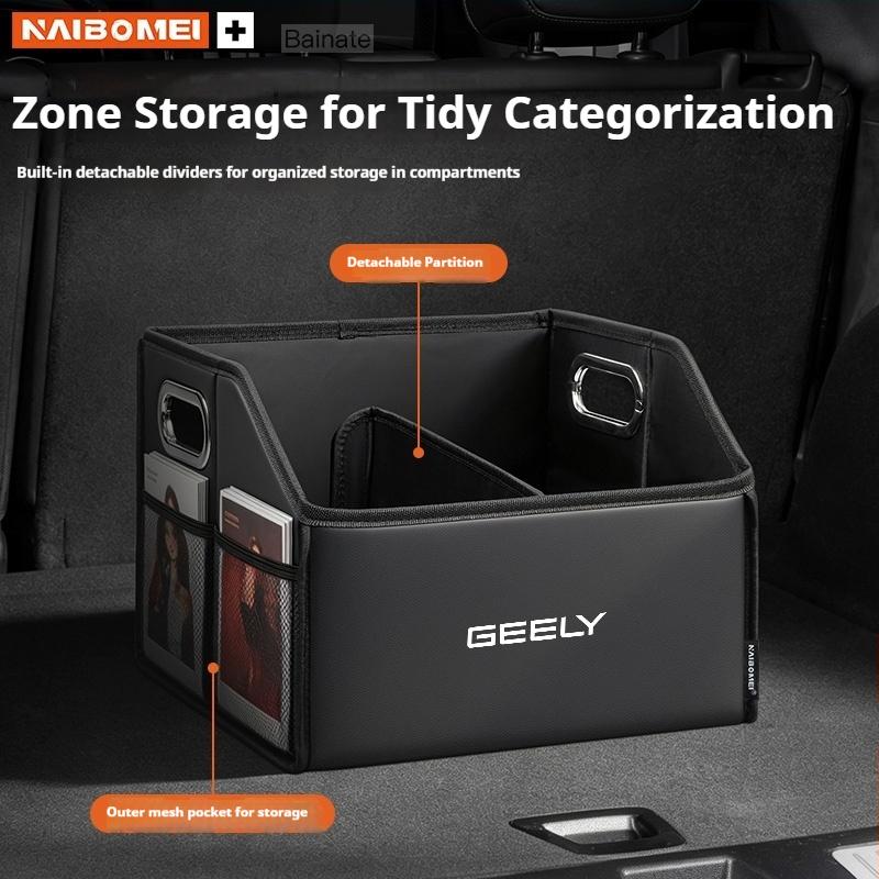 Car Trunk Storage Box, For GEELY Coolray X7 EX5 Emgrand Monjaro Starray 2025 2026, Leather Folding Organizador Car Accessories