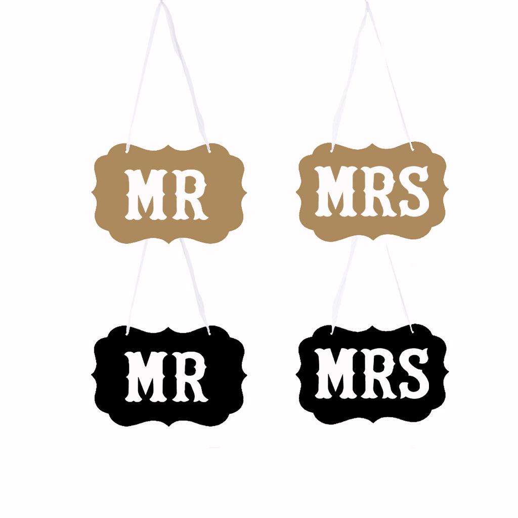 MR & MRS Kraft Paper Board With Ribbon Photo Props Chair Signs Wedding Decor Letter Sign Event Party  Decoration Supplies