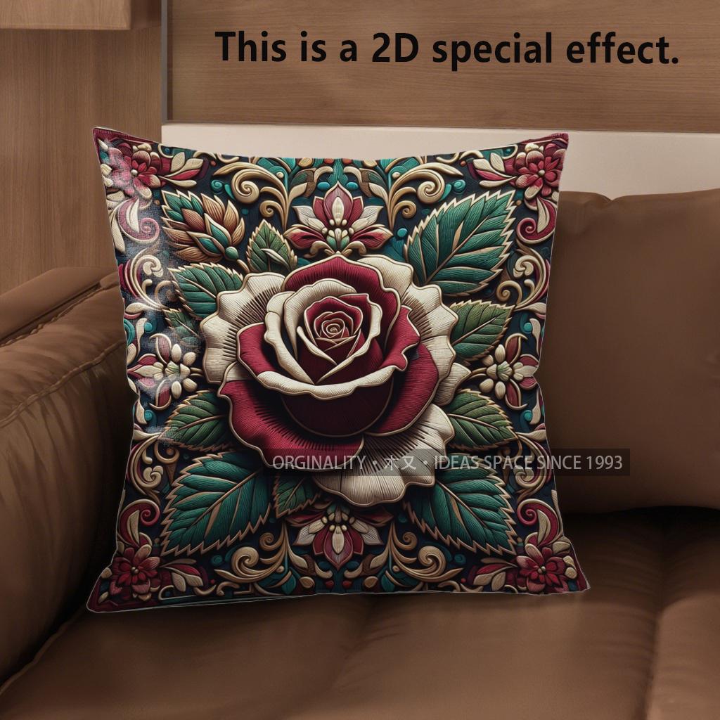 

2D Vintage Floral Rose Decorative Throw Pillow Covers Pattern Cushion Cover Suitable For Sofa Bedroom Car Pillow Cover 40x40cm