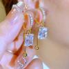 Geometric Square White Crystal Pendant Earrings For Women Fashionable Personalized Daily Accessory Party Jewelry Birthday Gifts