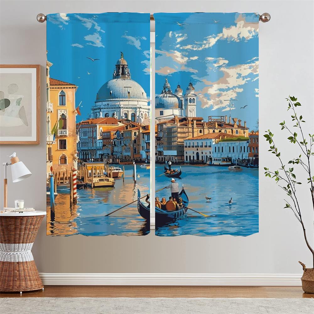 Venedig mit blauem Himmel und weißen Wolken Chiffon-Raffhalter Fensterblenden Küchenvorhänge Verdunklungsvorhänge für Zimmer Jalousie