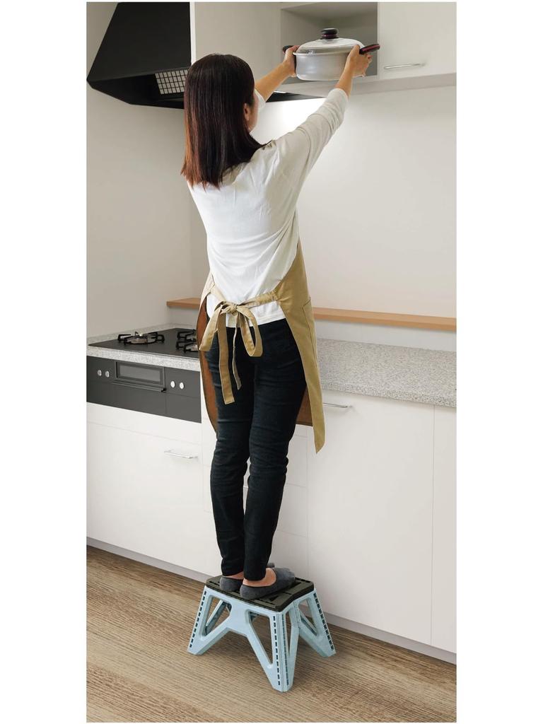 Kakusei Folding Step x x 100kg Load with motte notte Stool, 39.5cm 27.2cm 23.5cm, Blue, Capacity, Handle, Compact, Non-Slip, Indoor/Outdoor Use, MN-01