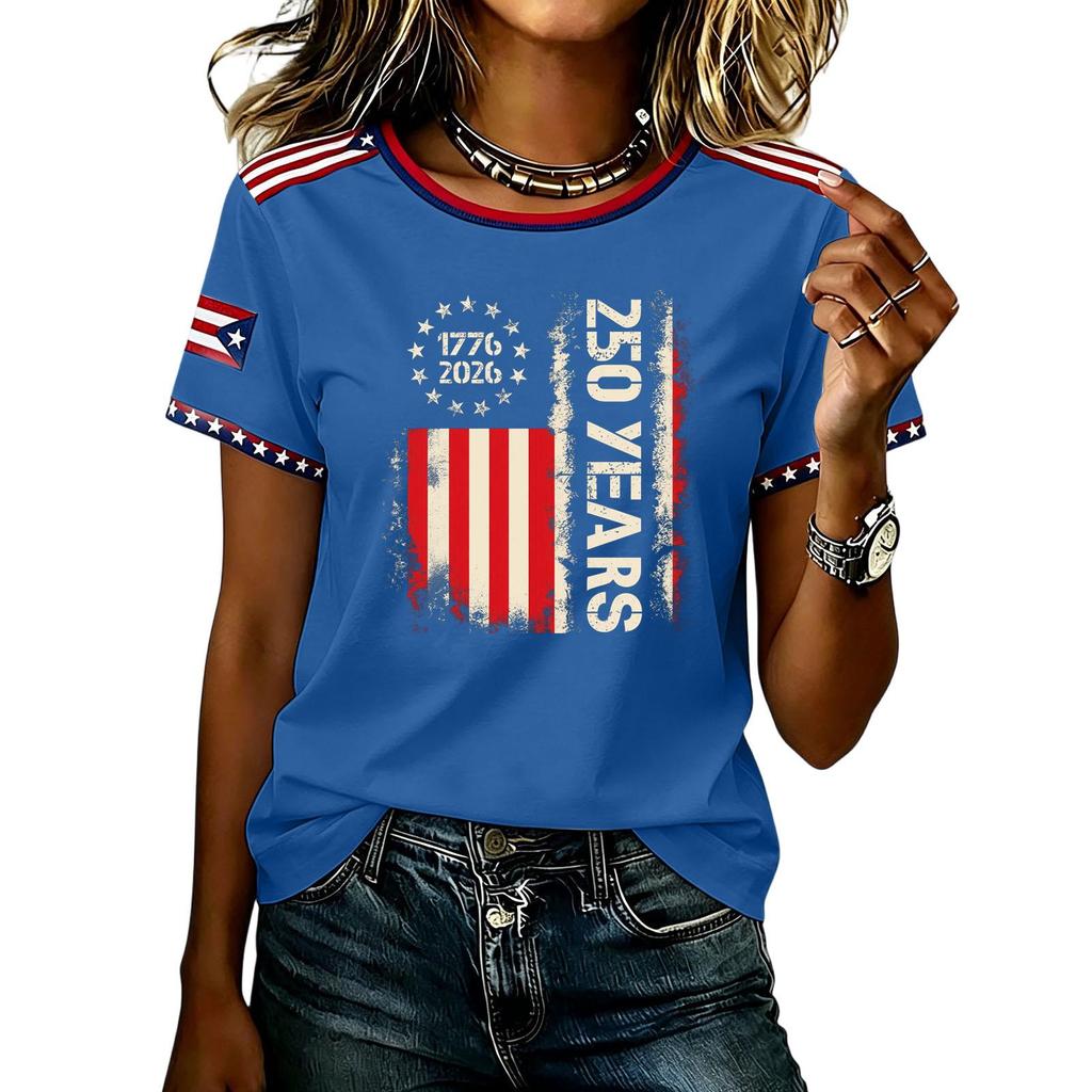 Unisex Lässiges Kurzarm Grafik-T-Shirt mit 250 Jahre Aufdruck Rundhalsausschnitt Bequeme lockere Passform für den Alltag