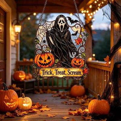 Spooky Party Supplies Ghost Stained Glass Suncatcher for Windows, Gothic Acrylic Light Catcher with Seasonal Art Colorful Reflection, Halloween