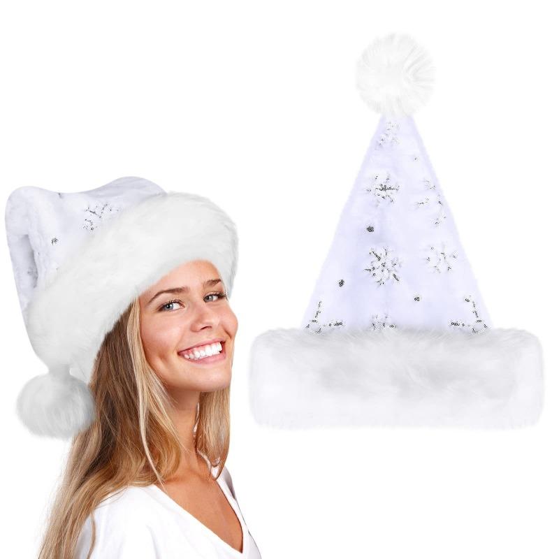 1pcs Christmas Hat Embroidered Snowflake Plush Terry Cloth Festive Decor Shanghai-Style Fur Glitter Cap  Atmosphere Hat