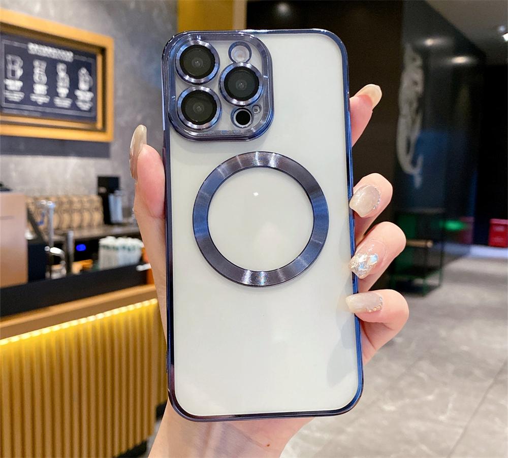 

Роскошный беспроводной зарядный чехол Magsafe для iPhone 15 14 13 12 11 Pro Max X XR 7 8 Plus прозрачный магнитный бампер For iPhone X тёмно-синий