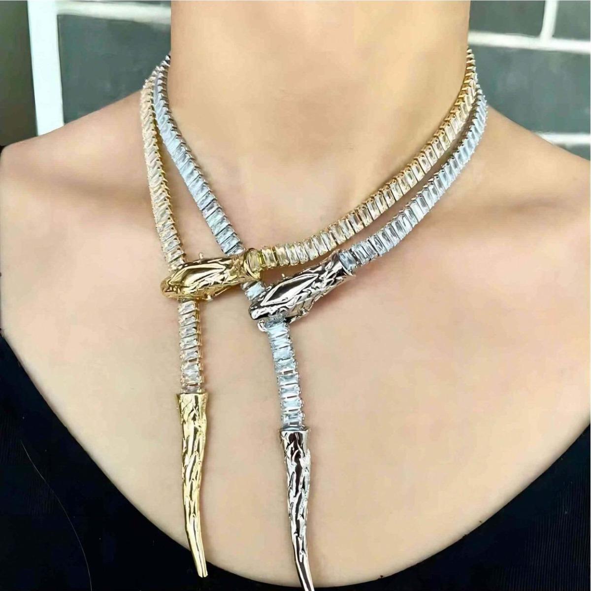 

Elegant Adjustable Rhinestone Snake Chain Necklace золотой