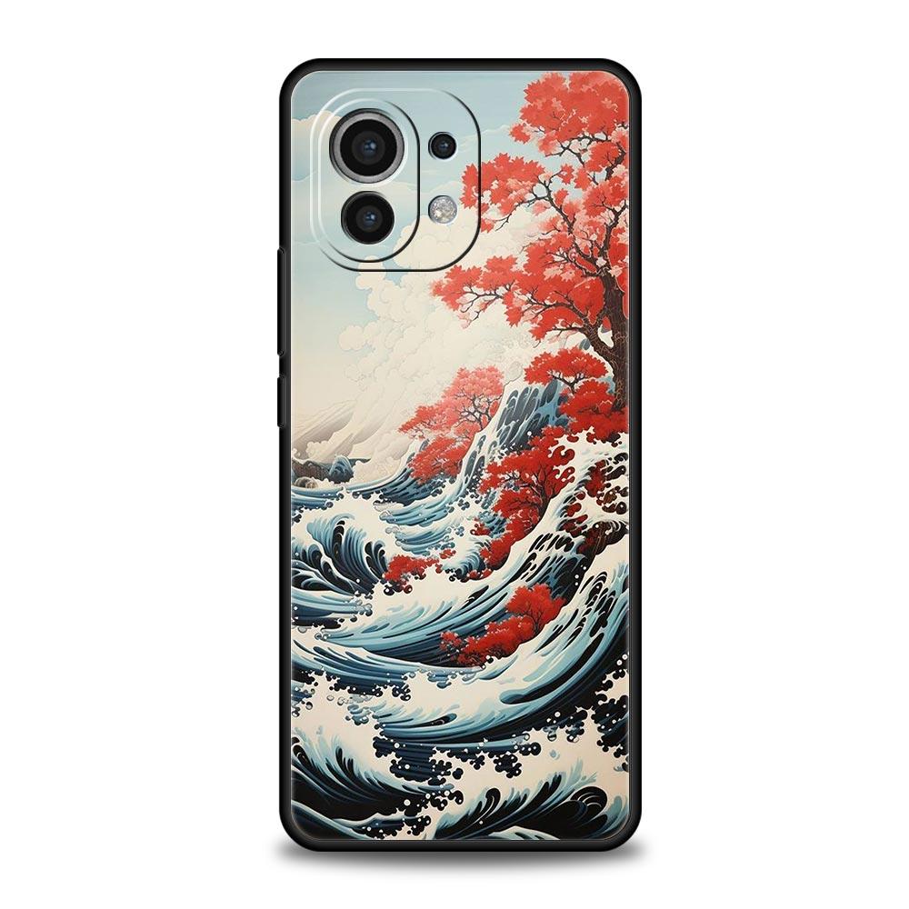 Phone Case For Xiaomi Mi 14 13 12 11 Lite 13T 12T 11x 11T 10T Pro 9T Note 10 Lite Soft Silicone Black Cover Japanese Landscape