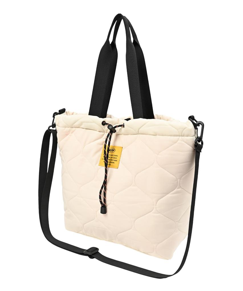 Kiu Padded Drawstring Tote Large Shoulder Bag, Waterproof, Water-Repellent, Quilted, Capacity, Bag, Drawstring, Simple, Stylish, Cute, Casual,