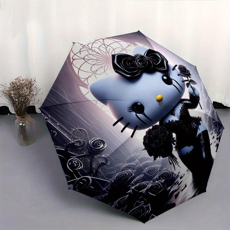 Gothic Hello Kitty,Black Roses Automatic Folding Umbrella-Simple 8-Rib Design, Bright Cartoon Pattern, Durable Iron Frame, Suitable For Trav